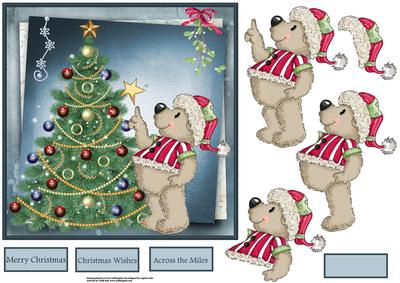 Catch a Falling Star Bear 7x7 Card with Decoupage