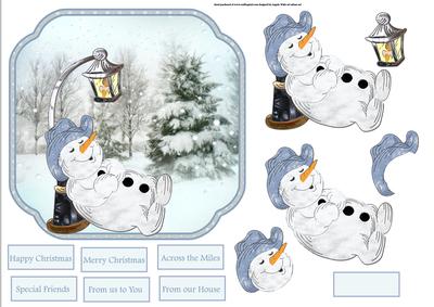 Snowman Napping Card with Decoupage