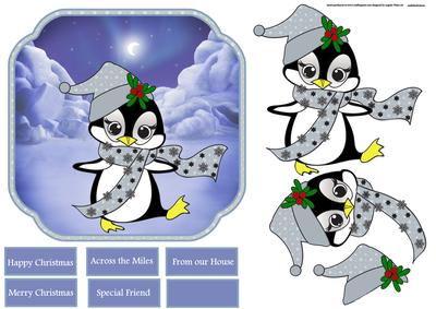 Snowflake Penguin 7x7 Card with Decoupage
