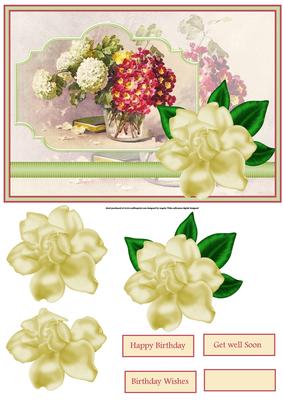 Vintage Flowers and Gardenia Card with Decoupage