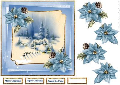 Blue Christmas and Snow 7x7 Card with Decoupage