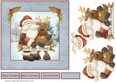 Santa Clause and His Reindeer 7x7 Card with Decoupage