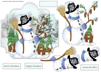 Snowman and the Pine Trees 7x7 Card with Decoupage