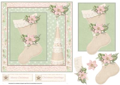 Christmas Stocking and Poinsettia 7x7 Card