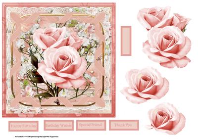 Ribbon and Roses 7x7 Card with Decoupage