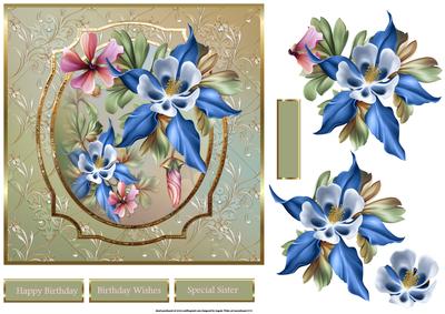 Fushias 7x7 Card with Decoupage and Sentiment Tags
