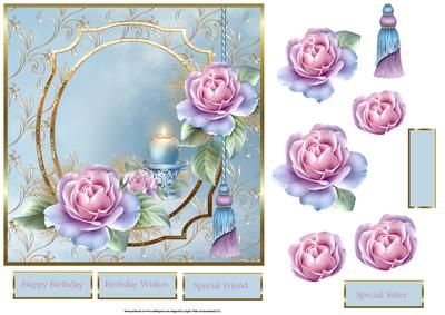Candles and Roses 7x7 Card with Decoupage