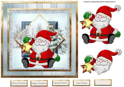 Santa and His Gold Star 7x7 Card with Decoupage