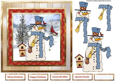 Snowman and Birdhouse 7x7 Card with Decoupage