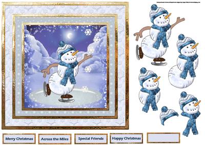 Skating Snowman 7x7 Card with Decoupage