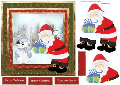 Santa's Gift to the Snowman 7x7 Card with Decoupage