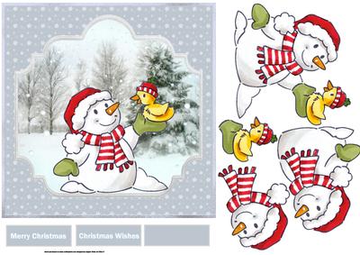 Snowman and a Bird 7x7 Card and Decoupage