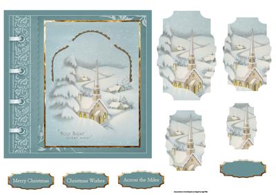 Village Church at Christmas 6x6 Card