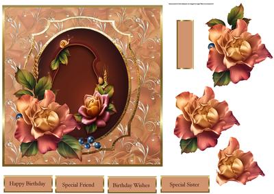 Late English Rose 7x7 Card with Decoupage