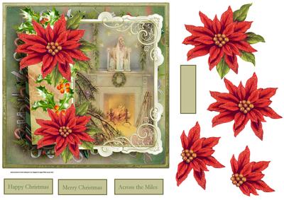 The Fireplace 7x7 Card with Poinsettia Decoupage