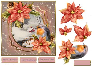 Robin and Poinsettia 7x7 Card with Decoupage