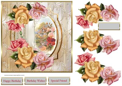 Rose Garden View 7x7 Card with Decoupage