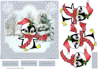 Holly Sprig Penguin 7x7 Card and Decoupage