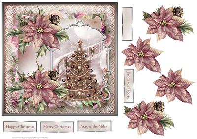Christmas Tree and Poinsettias 7x7 Card
