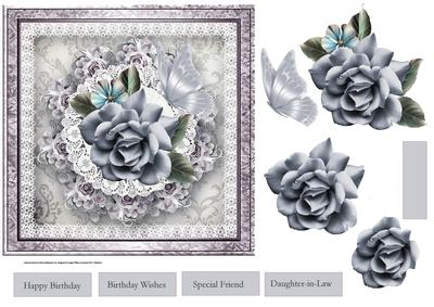Blue Rose 7x7 Card with Decoupage
