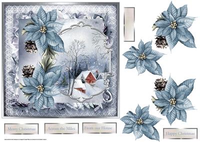Blue Poinsettias 7x7 Card with Decoupage