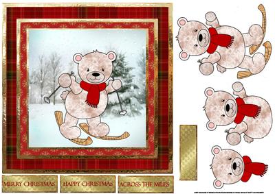 Skiing Bear 7x7 Card with Decoupage