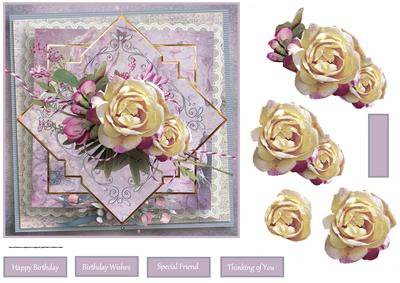 Lemon Tinted Rose 7x7 Card with Decoupage