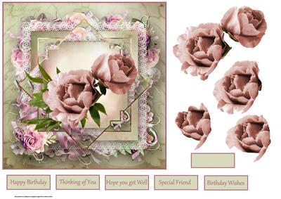 Pink Roses 7x7 Card with Decoupage