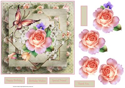 Summer Rose 7x7 Card with Decoupage