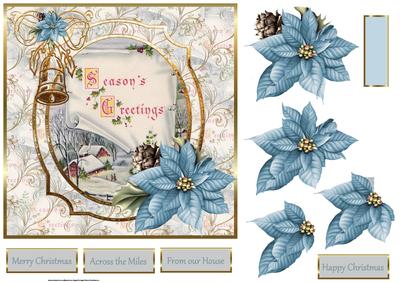 Vintage Christmas Poinsettias and Bells 7x7 Card