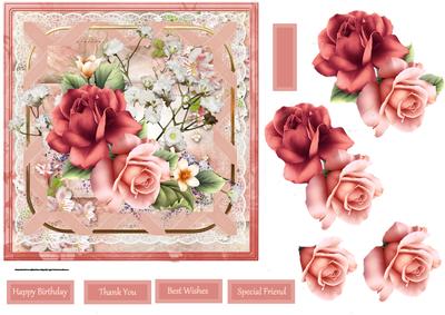 Ribbon and Roses 7x7 Card with Decoupage