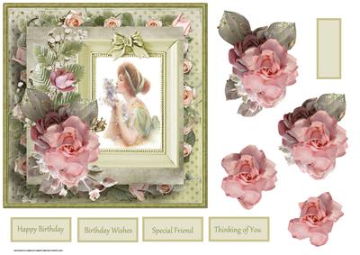 Vintage Lady and Pink Rose 7x7 Card with Decoupage