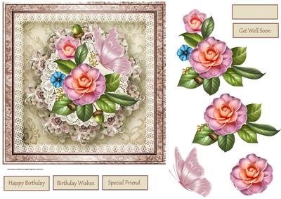 Camelia and Lace7x7 Card with Decoupage
