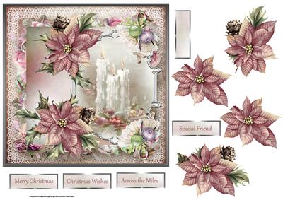Christmas Candles and Poinsettias 7x7 Card