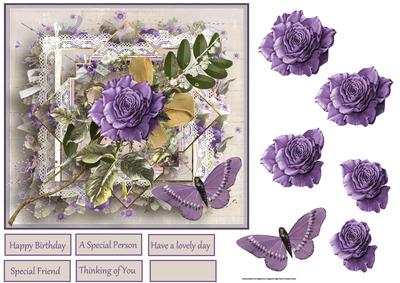 Purple Rose and Butterfly 7x7 Card