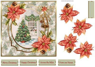 Christmas Tree and Poinsettias 7x7 Card