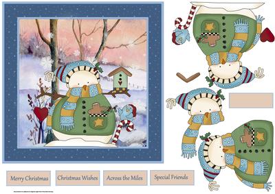 Snowman and His Bird Friend 7x7 Card