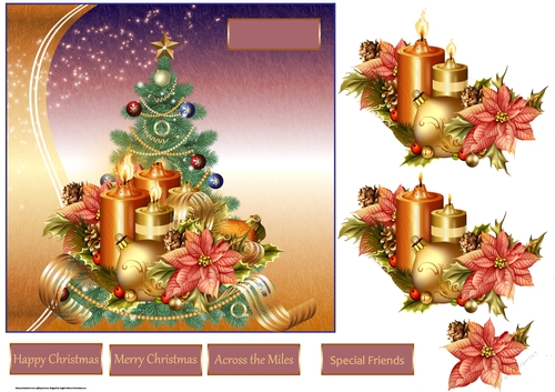 Christmas Tree, Baubles, Candles and Poinsettia