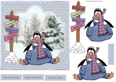 Penguin Fun 7x7 Card with Decoupage