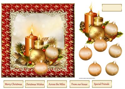 Candles, Baubles and Holly 7x7 Card with Decoupage