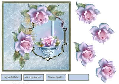 Blue Rose 7x7 Card with Decoupage