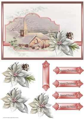 Church at Christmas Card with Decoupage