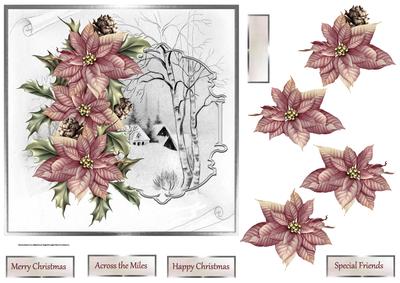 Pink Poinsettias 7x7 Card with Decoupage