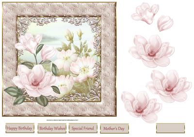Pink Magnolias 7x7 Card with Decoupage