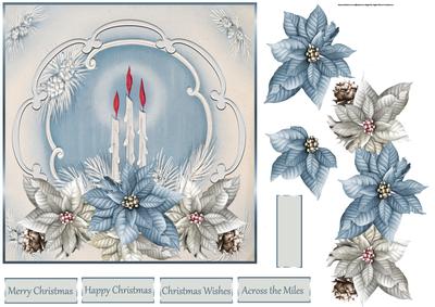 Christmas Candles and Poinsettias 7x7 Card