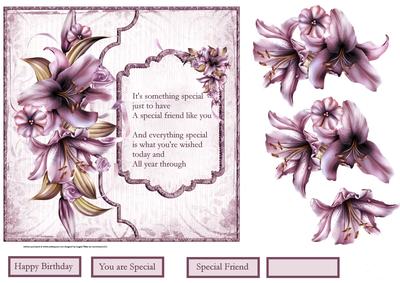 Special Friend, Lily 7x7 Card with Decoupage