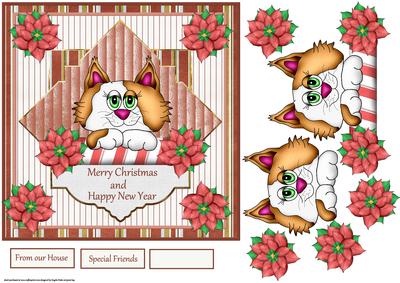 Kittie Christmas 7x7 Card with Decoupage