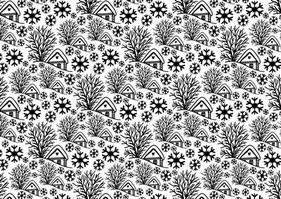Christmas House and Flakes Background Paper