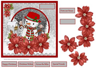 Snowman and Poinsettias Card with Decoupage