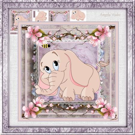 Flo the Elephant Mini Kit 7x7 Card with Decoupage